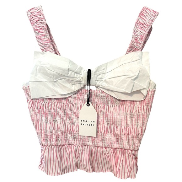 🔆 English Factory Pink and White Bow Detail Top, Size Small - Picture 3 of 7